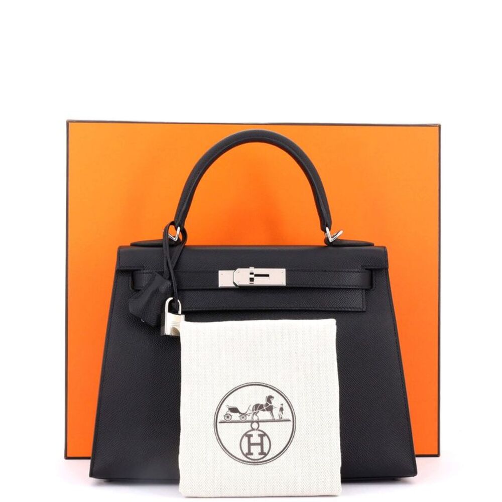Hermes Kelly Handbag Noir Epsom with Palladium Hardware 28 Black - Picture 2 of 8